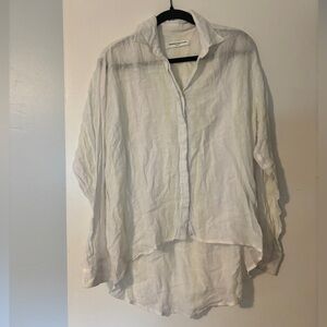 Amanda Uprichard Silver & Yellow Striped Button Down, Size S